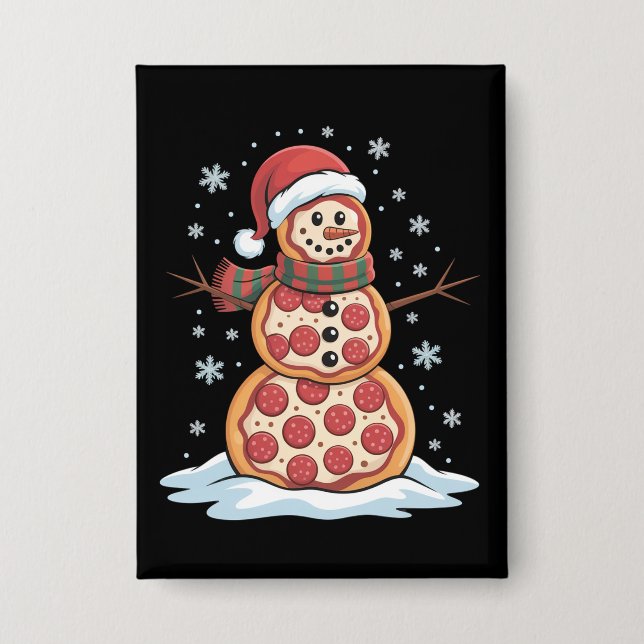 Pizza Tree Snowman Santa Hat Christmas Party Funny Button (Front)