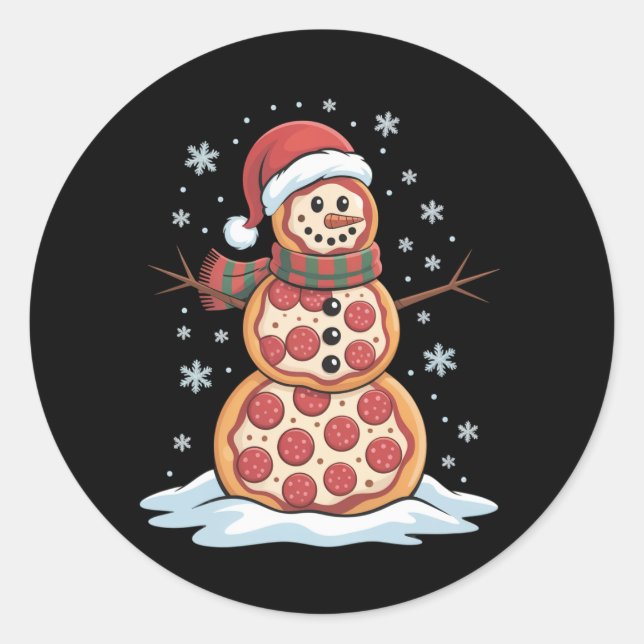 Pizza Tree Snowman Santa Hat Christmas Party Funny Classic Round Sticker (Front)