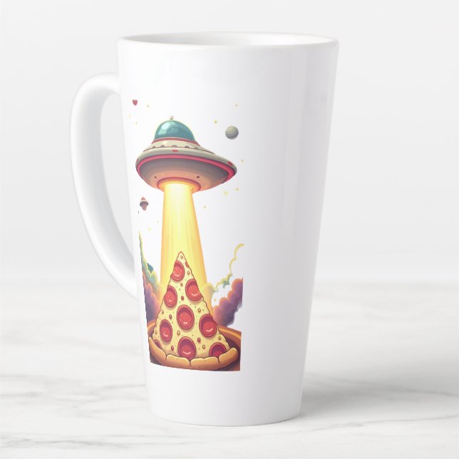 Pizza UFO Abduction Latte Mug (Left Angle)