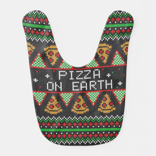 Pizza Ugly Christmas Sweater Baby Bib (Front)
