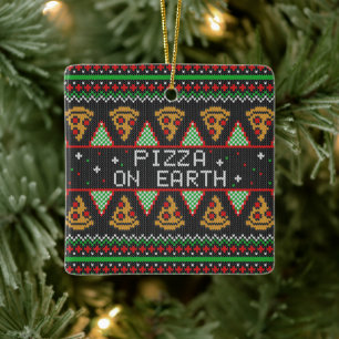 Pizza Ugly Christmas Sweater Ceramic Ornament