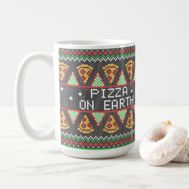 Pizza Ugly Christmas Sweater Coffee Mug (With Donut)