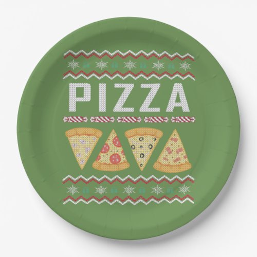 Pizza Ugly Christmas Sweater Paper Plates