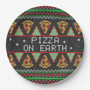 Pizza Ugly Christmas Sweater Paper Plates