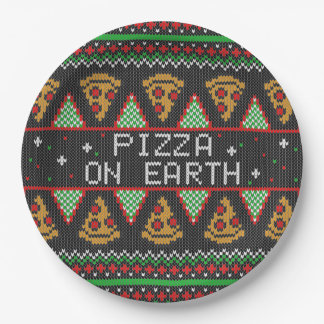 Pizza Ugly Christmas Sweater Paper Plates