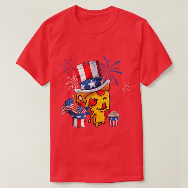 Pizza US American Flag Red White Blue Hat Firecrac T-Shirt (Design Front)