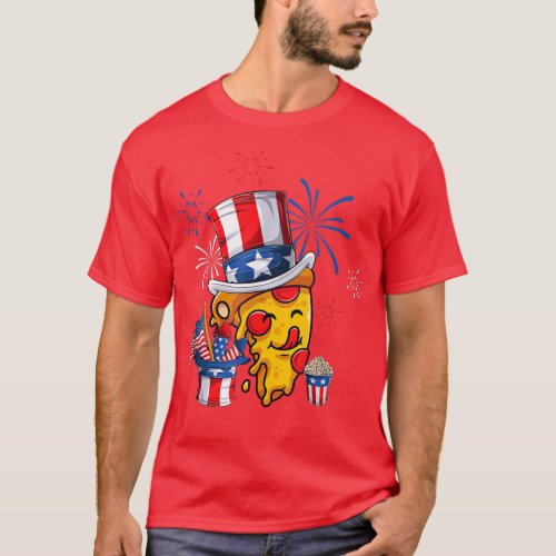 Pizza Us American Flag Red White Blue Hat Firecrac T_Shirt