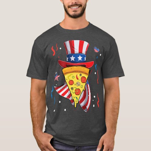 Pizza Us Flag Hat 4th Of July Boys Girls Kids Food T_Shirt