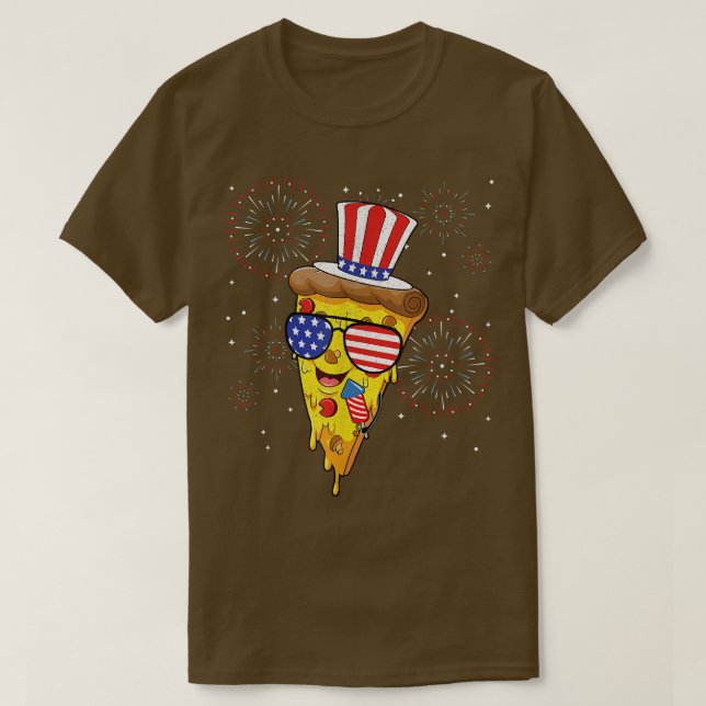 Pizza Us Flag Hat Firecracker 4th Of July Food Pat T-Shirt (Design Front)