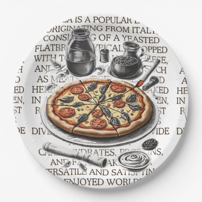 Pizza vintage sketch by CallisC Arts ⭐⭐⭐⭐⭐ Paper Plates (Front)