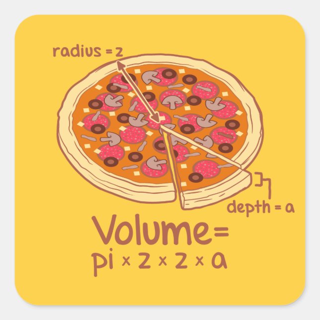 Pizza Volume Mathematical Formula = Pi*z*z*a Square Sticker (Front)