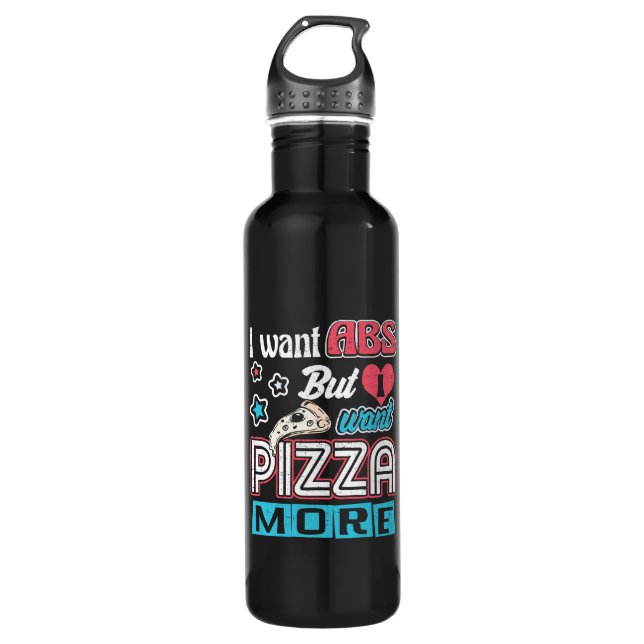 Pizza vs Abs - Bulking Diet - Funny Carbs Novelty Water Bottle (Front)