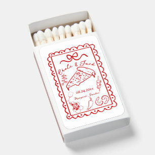 pizza wedding favors, hand drawn matchboxes,fun matchboxes