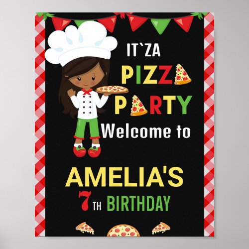 Pizza welcome party sign Little chef girl