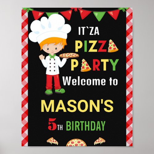 Pizza welcome party sign Red and green pizza party