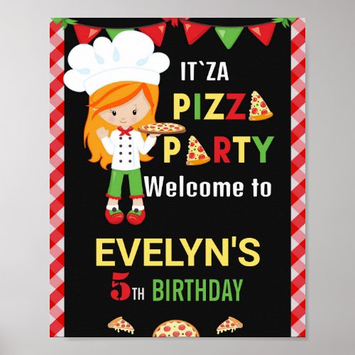 Pizza welcome party sign Red green pizza party