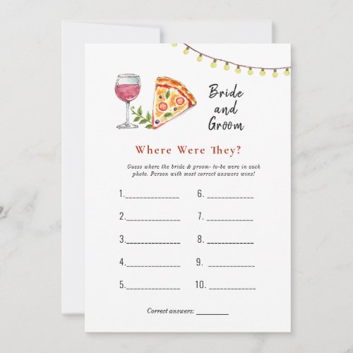 Pizza  Where were they Bridal shower game Invitation