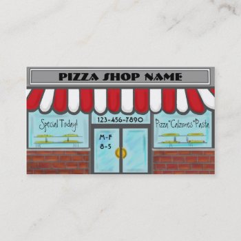 Pizza Window Shop Customizable Red White Cards by ProfessionalOffice at Zazzle