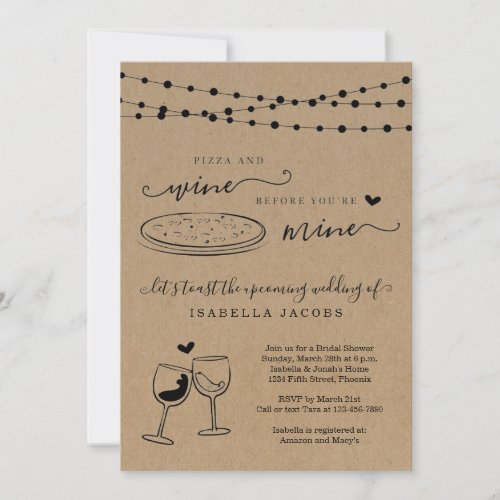 Pizza  Wine Before Youre Mine Bridal Shower Invitation