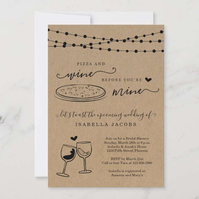 Pizza & Wine Before You're Mine Bridal Shower Invitation (Front)