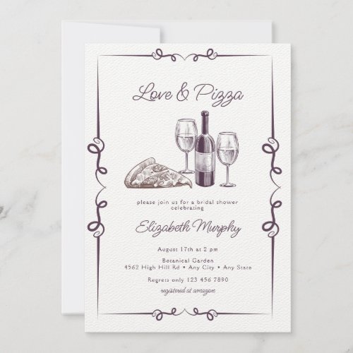 Pizza  Wine Bridal Shower Invitation