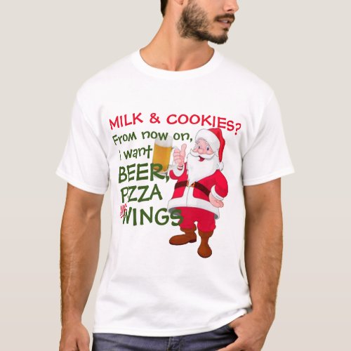 Pizza Wings Beer Lover Santa Funny Christmas Shirt