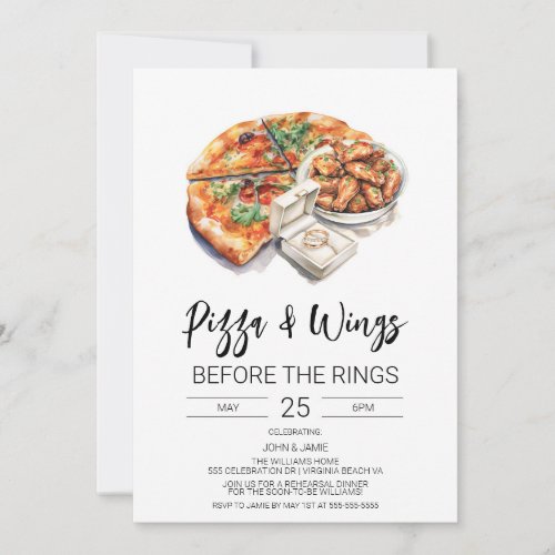 Pizza  Wings Before The Rings Invitation