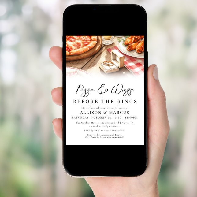 Pizza & Wings Before The Rings Rehearsal Dinner Invitation (Front Digital)
