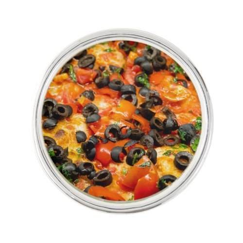 Pizza with black olives lapel pin