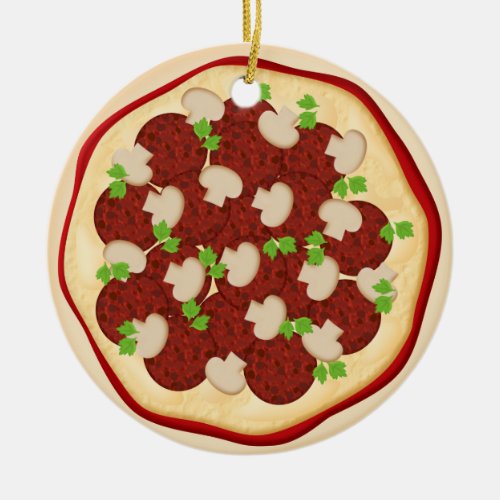 Pizza with pepperoni and mushrooms ceramic ornament