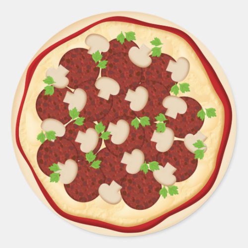 Pizza with pepperoni and mushrooms classic round sticker