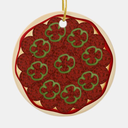 Pizza with pepperoni and peppers ceramic ornament