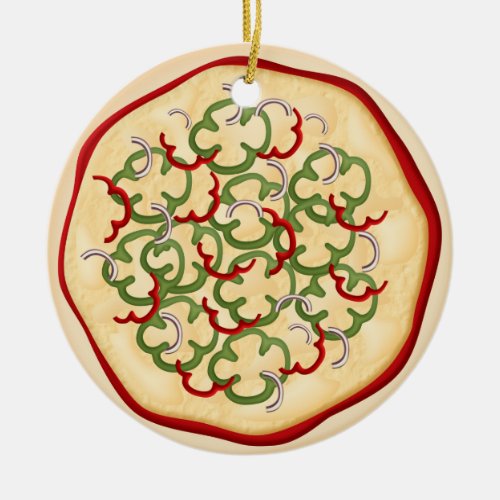 Pizza with peppers and onions ceramic ornament