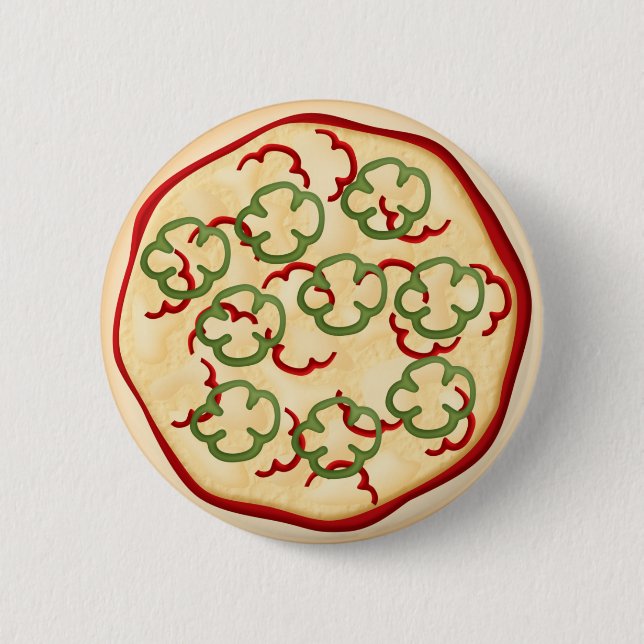 Pizza with red and green peppers pinback button (Front)