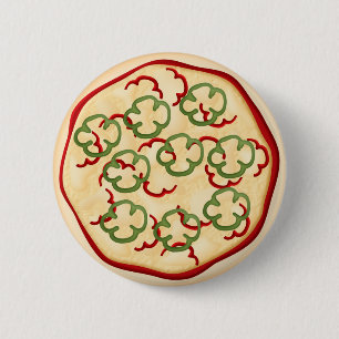 Pizza with red and green peppers pinback button