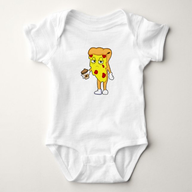 Pizza with Salami Cheese & Coffee Baby Bodysuit (Front)