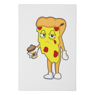 Pizza with Salami Cheese & Coffee Faux Canvas Print