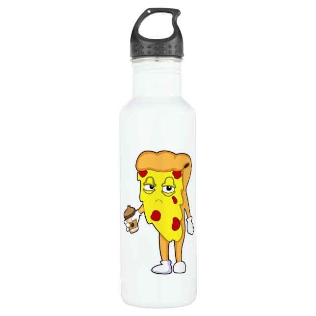 Pizza with Salami Cheese & Coffee Stainless Steel Water Bottle (Front)