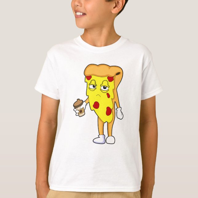 Pizza with Salami Cheese & Coffee T-Shirt (Front)