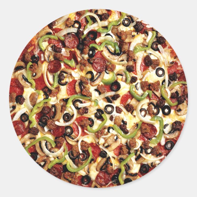 Pizza with the Works Classic Round Sticker (Front)