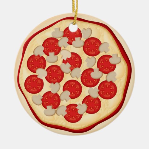 Pizza with tomatoes and mushrooms ceramic ornament