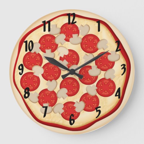 Pizza with tomatoes and mushrooms large clock