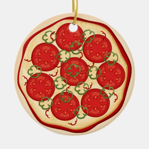 Pizza with tomatoes and peppers ceramic ornament