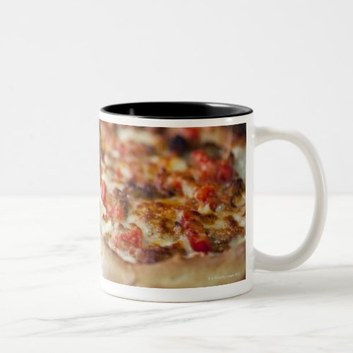 Pizza with tomatoes garlic and meat substitute Two_Tone coffee mug