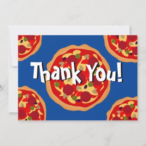 Pizza with toppings Birthday party thank you cards
