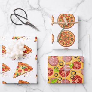 Pizza Wrapping Paper   3 Sheets   3 Designs White