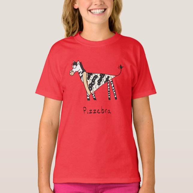 Pizza Zebra Cute Kids Cartoon T-Shirt (Front)