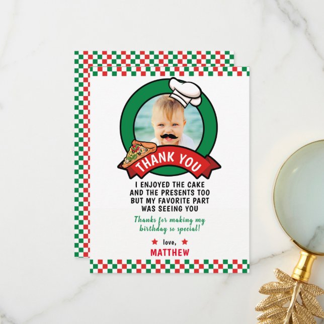 Pizza's birthday thank you card (Front/Back In Situ)