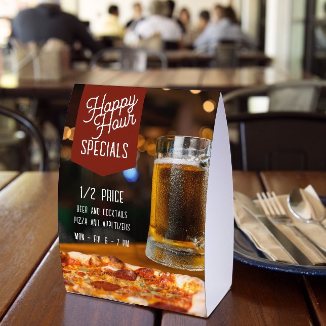 Pizzeria Bar and Grill Happy Hour Specials Paper Table Tent (Insitu(Restaurant))