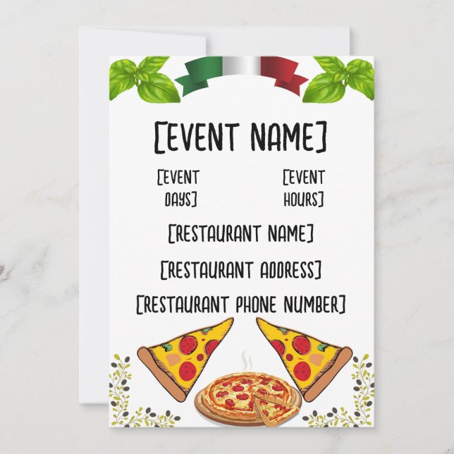 Pizzeria events and inauguration invitation (Front)